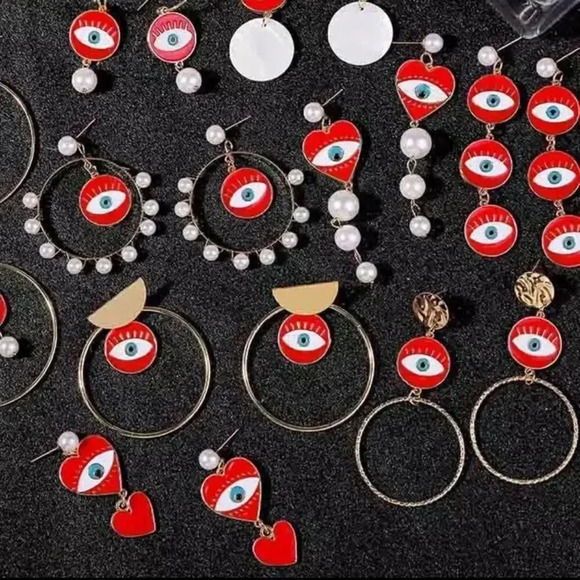 NEW! Boho Gold Coin Enamel Evil Eye Hoop Earrings - Picture 3 of 3